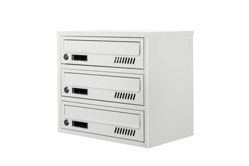 Mail boxes filled of leaflets and letters. Shallow DOF,Mailboxes and Lock in Rows at Entrance