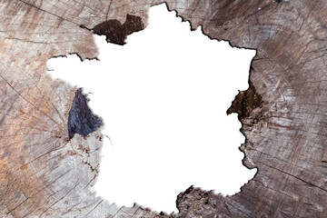 Contour de carte de France dans vieille souche d’arbre 