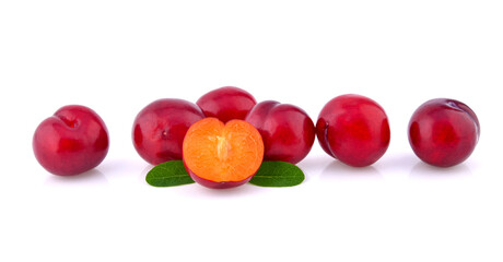 red cherry plum isolated on white background