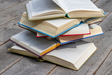 Open books in the library.