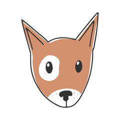Vector hand drawn head of brown dog, isolated on white background