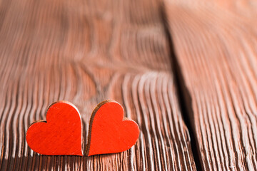 Valentines day hearts on wood
