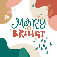 Merry Christmas Modern Greeting Card. Merry and Bright. Doddle Simple Retro Poster Season's Greeting