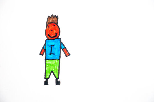 A child's self-portrait drawing in colourful felt tip pens.