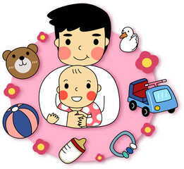 Group of cute dad and daughter in lovely moment.