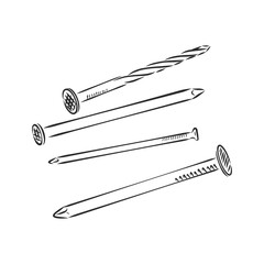 Vector hand drawn illustration of metal nail. iron nail vector sketch illustration