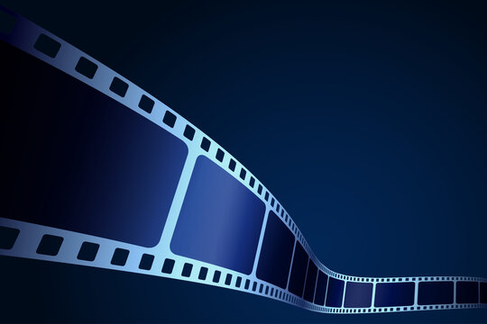 Realistic 3D film strip in perspective. Modern cinema background. Festive design film frame with place for text. Movie template for festival brochure, ticket, leaflet, banner or flyer. Cinema poster.