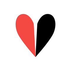 heart two halves shape.Black and red colours, vector 