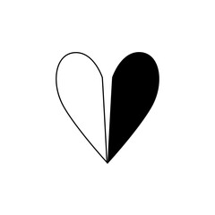 heart two halves shape.Black and white colours, vector 