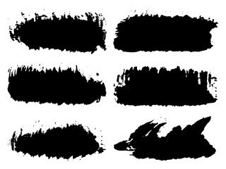 Vector collection of artistic grungy black paint hand made creative brush stroke set isolated on white background. A group of abstract grunge sketches for design education or graphic art decoration