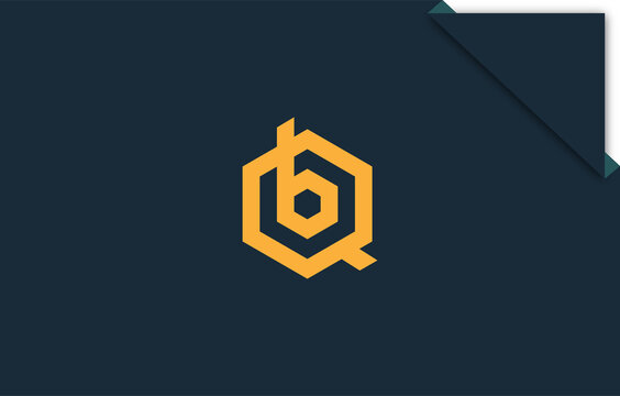 connected letter b with q, BQ, QB logo design in hexagon shape