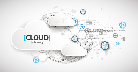 Cloud storage technology. Integrated digital web concept background.