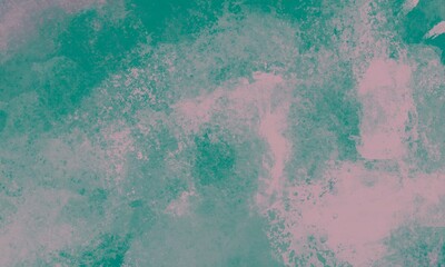 Sfondo acquerello in pittura rosa e verde con trama angosciata nuvolosa e grunge marmorizzato, nebbia morbida sfumata, colori pastello. Web banner grunge texture.
