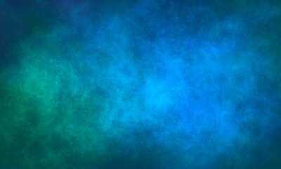 Fototapeta premium Sfondo blu verde acquerello con trama nuvolosa e grunge marmorizzato, nebbia morbida e illuminazione nebulosa e colori pastello. Banner web lungo. Sbiadito al centro.