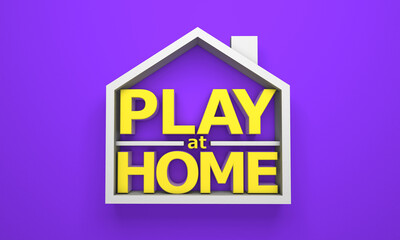 Play at home. House on a purple background. 3d render