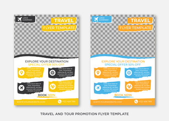 Simple and clean travel and tour promotion flyer collection design template