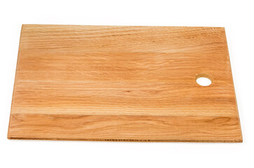 Cutting board made of natural oak wood on white background