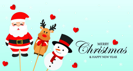 Merry Christmas Background Vector Illustration. Santa Claus, Reindeer And Snowman Vector. Winter Wonder Land Background.