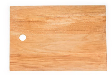 Top view of cutting board made of natural oak wood