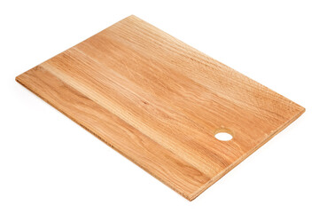 Cutting board made of natural oak wood on white background