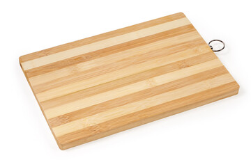 Cutting board made of natural bamboo wood on white background