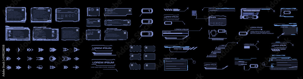 Poster set vector elements 2021 for hud interface. callouts, arrows, information signs, frames, text blocks