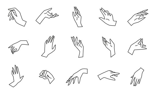 Outline vector collection of hands. Minimalistic hand symbol