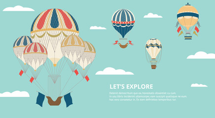 Banner with colorful hot air balloons in the sky a vector illustration