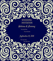 Wedding card or invitation template. Vector illustration in retro style.
