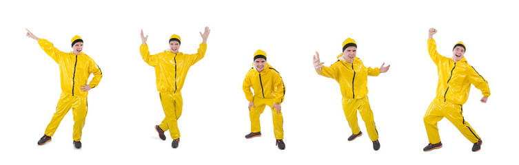 Man in yellow suit isolated on white