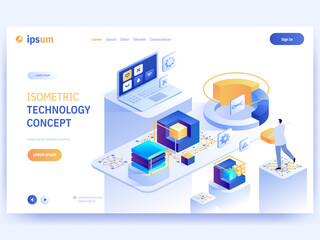 Vector landing page of Isometric Technology concept