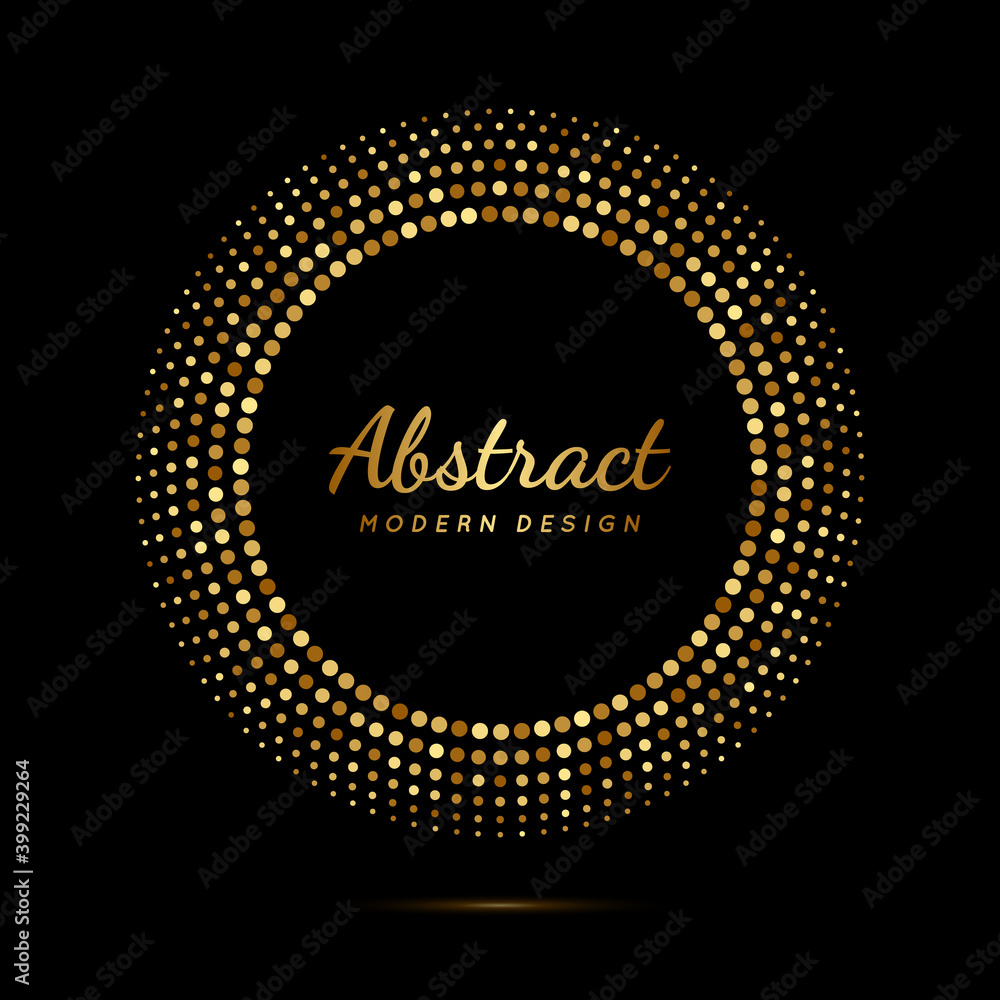 Poster circle gold dot frame. luxury circular border with effect halftone. elegant sphere boarder. modern g