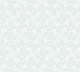 Seamless grey background with white pattern in baroque style. Vector retro illustration. Ideal for printing on fabric or paper for wallpapers, textile, wrapping.