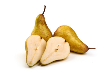 Fresh pears, close-up, isolated on white background