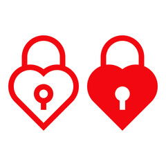 Logotipo candado con forma de corazón con lineas y relleno en color rojo