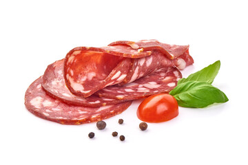 Smoked Sausage slices, isolated on white background