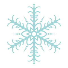 Snowflake. Festive ornament. Vector illustration. Isolated white background. Flat style. A fragile crystal of intricate shape. Frostwork. Snow flakes. Frozen star. Arctic icon. New year, Christmas.