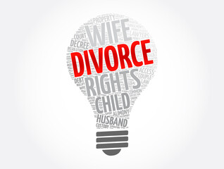 Divorce light bulb word cloud collage, law concept background