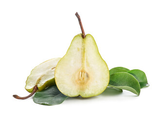 Fresh cut pear on white background
