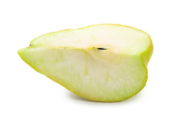 Piece of fresh ripe pear on white background