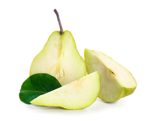 Fresh cut pear on white background