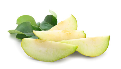 Fresh cut pear on white background