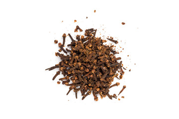 top view of cloves bunch on white background