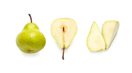 Fresh ripe pears on white background