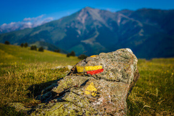 Hiking painted sign in the mountains