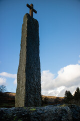 Taliesin Monument, overlooking Lake Geirionydd, Snowdonia. A commemorative monument to the sixth century Welsh bard, Taliesin (c. 534 - c. 599).
