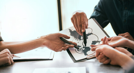 close up. group of employees discussing new logistics schemes.
