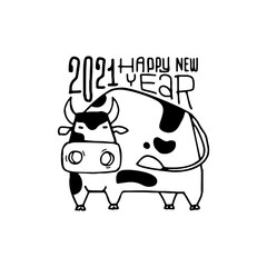 Happy New Year poster . Year of Ox 2021.