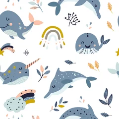 Cercles muraux Baleine Seamless pattern with celestial whales.