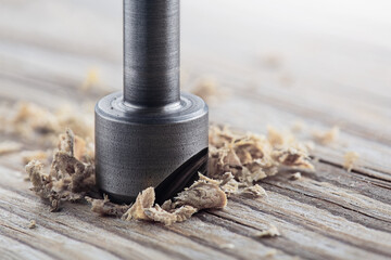 Countersink drill bit make sink in hole for screw in wooden plank